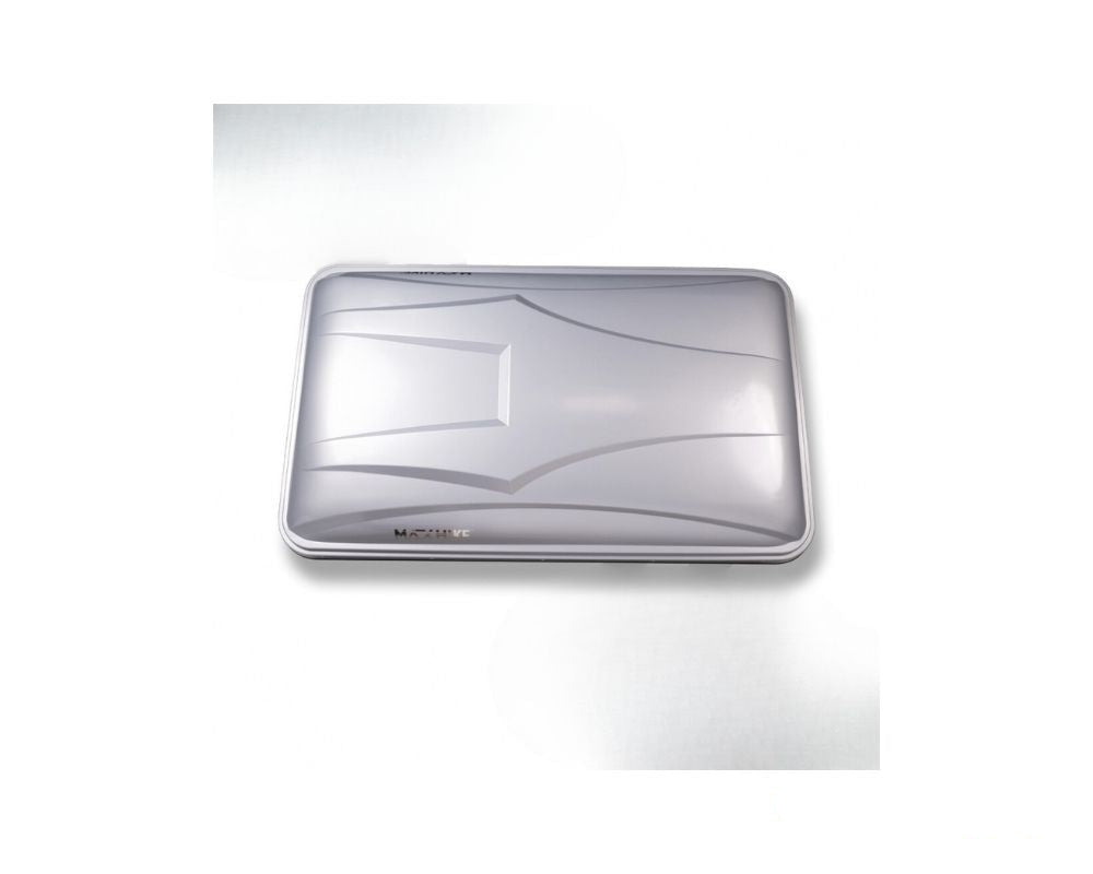 taktelt boks i sølv sett ovenfra