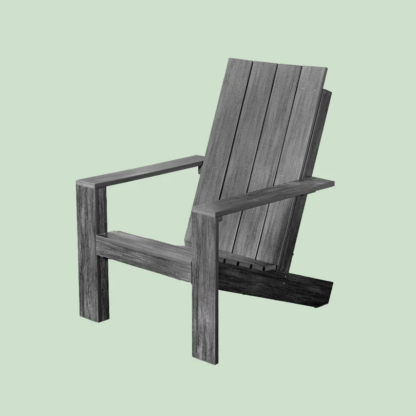 Canadian Outdoor Spring Bay Hagestol i sølvgrå HDPE med moderne Adirondack-design på lysegrønn bakgrunn