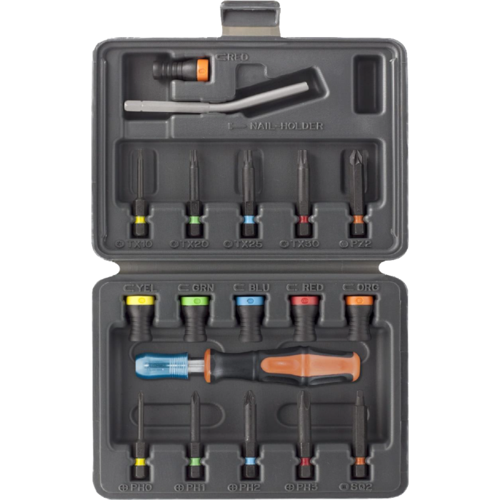 MAGNET DRIVER™ - praktisk etui med 6 skrueholdere, 10 bits, Spikerholder og håndtak(Sett 18) - Hjem & Fritidsshoppen.no