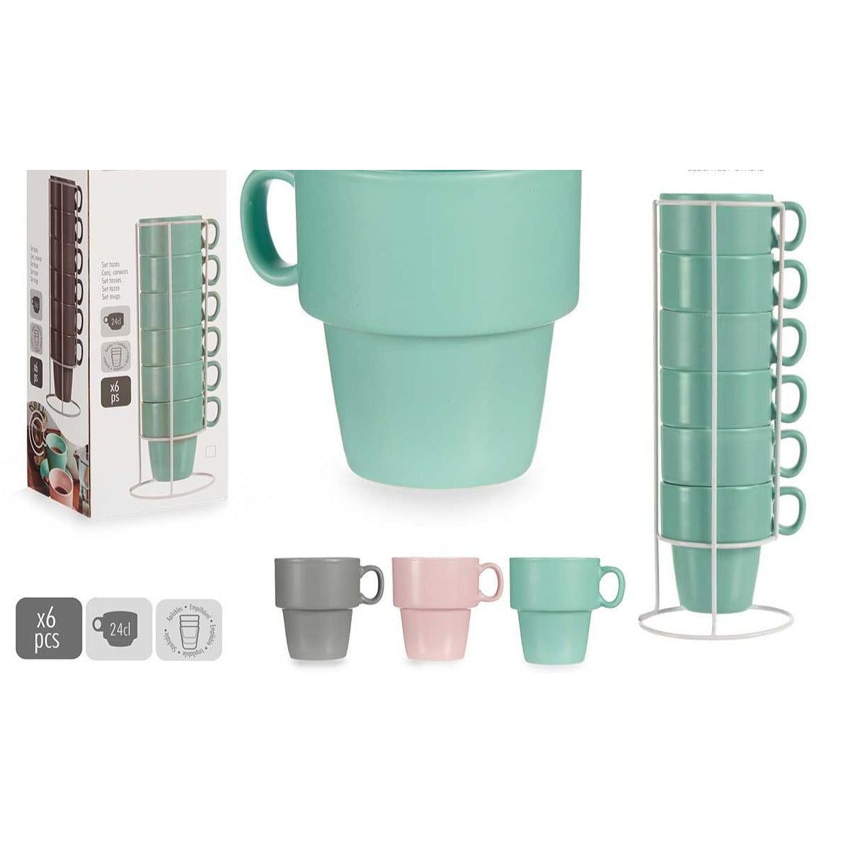 Porselen kaffekopper 6 stk i stativ - Fritidsshoppen.noborddekkkaffekopp