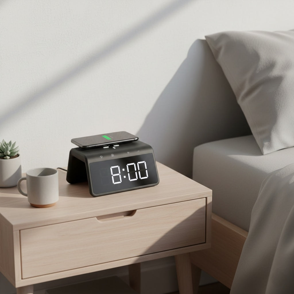 Trådløs lader med alarmklokke