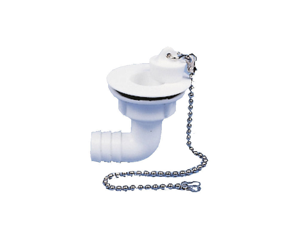 Avløp u/vannlås L Ø30mm rør 19mm m/propp hvit på lager mars-26