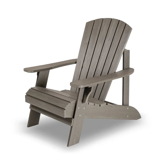 Canadian Outdoor Fair Valley Hagestol i sølvgrå HDPE med klassisk Adirondack-design på hvit bakgrunn