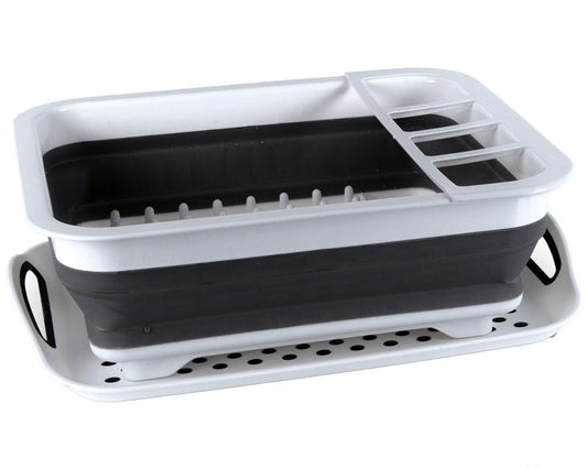 oppvaskjstativ i sort og gråhvit silikon på hvit bakgrunn
