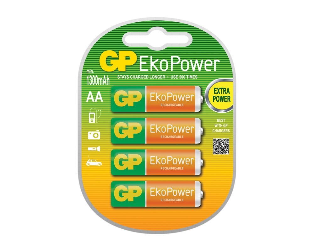 Oppladbare GP EkoPower R6/AA batteri 4 pk - snart på lager igjen - Hjem & Fritidsshoppen.no