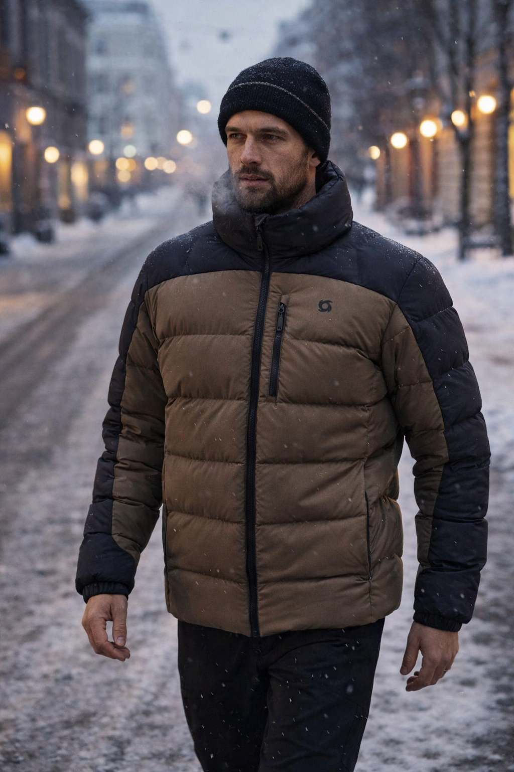 Doite Tundra Dunjakke Herre Brun og Oliove  – Varm vinterjakke med 700FP RDS dun og skjult hette