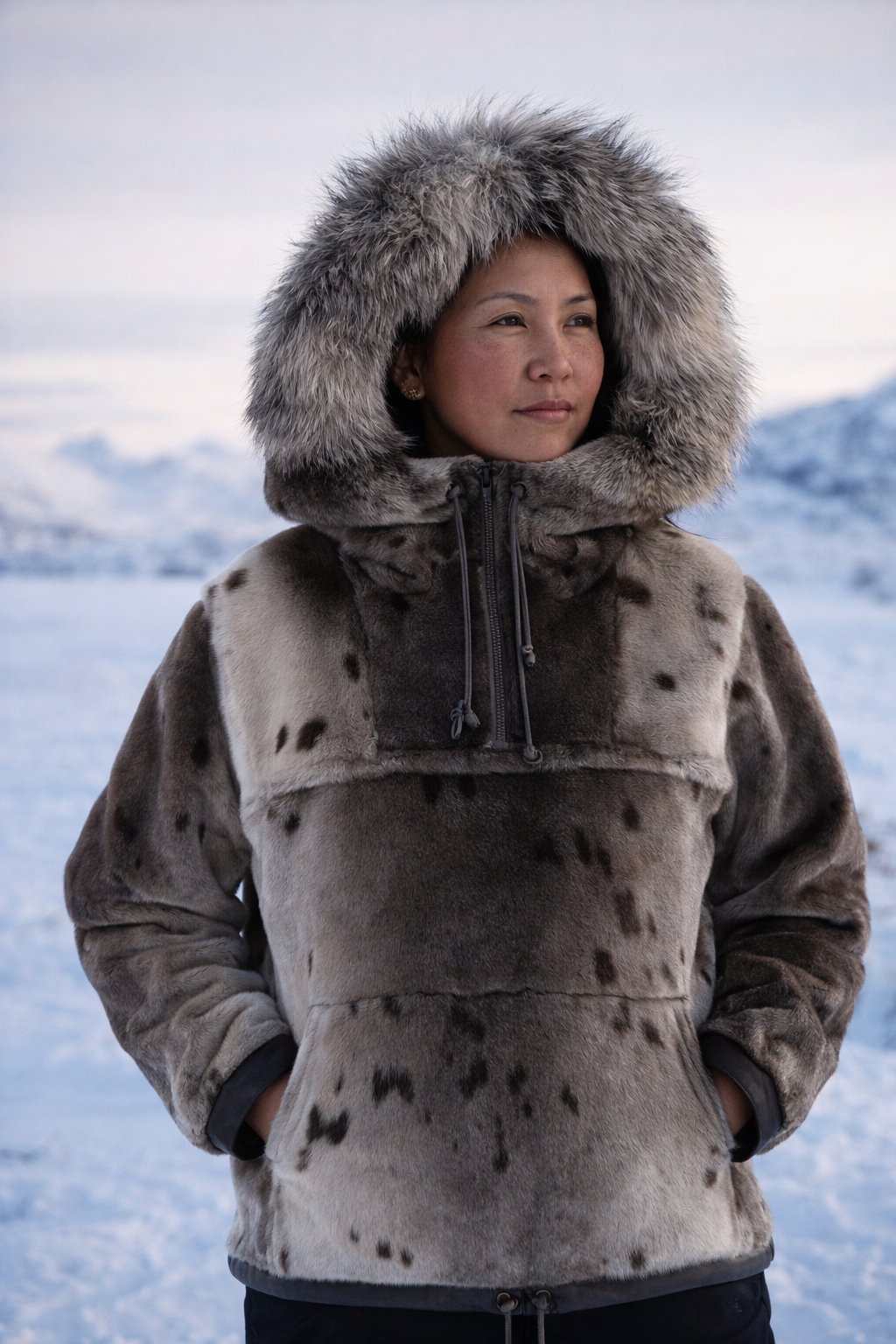 Unisex selskinn anorak fra Great Greenland i vinterlandskap