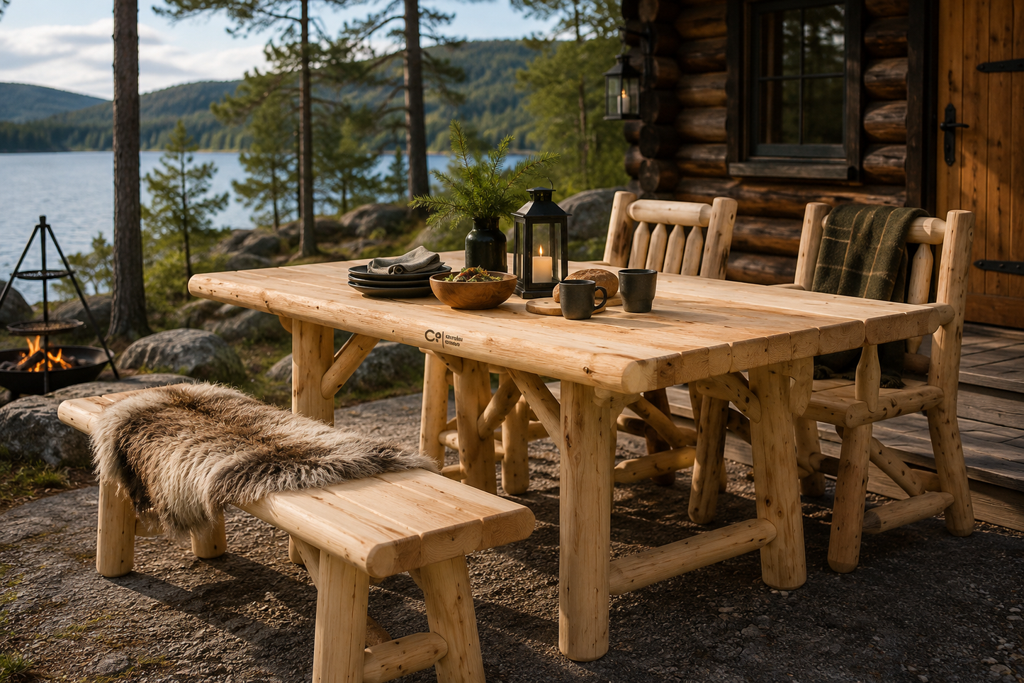 Canadian Outdoor Log Spisebord 140 i Sedertre – Rustikt Hagebord for Terrasse og Hytte