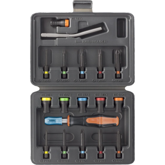 MAGNET DRIVER™ - praktisk etui med 6 skrueholdere, 10 bits, Spikerholder og håndtak(Sett 18) - Hjem & Fritidsshoppen.no