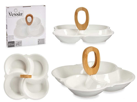 Serveringsfat med 4 rom og håndtak i bambus - Hjem & Fritidsshoppen.no