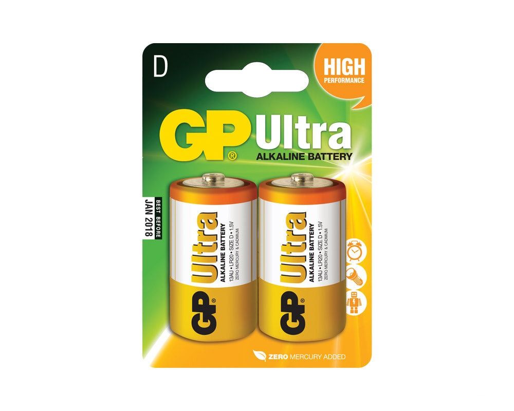 Batteri GP Ultra LR20/D alkalisk 1,5V 2stk - Fritidsshoppen.noalkaliskbattbatteri