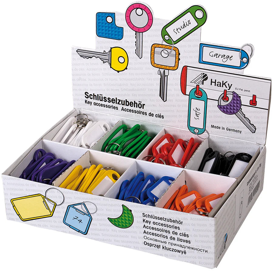 Nøkkelmerke plast m/nøkkelring ass farger 45x30mm