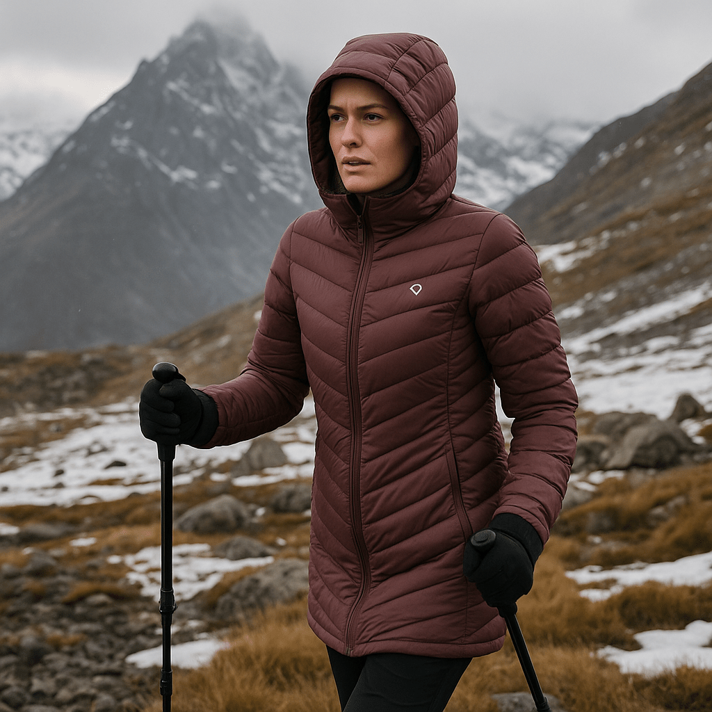 Doite Aken Dunparkas Rød – lang dunjakke for kvinner med 700 FP RDS-sertifisert dun og Pertex Quantum ytterstoff. fritidsshoppen.no
