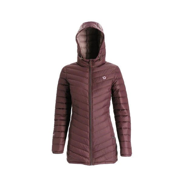 Doite Aken Dunparkas Rød – lang dunjakke for kvinner med 700 FP RDS-sertifisert dun og Pertex Quantum ytterstoff.
