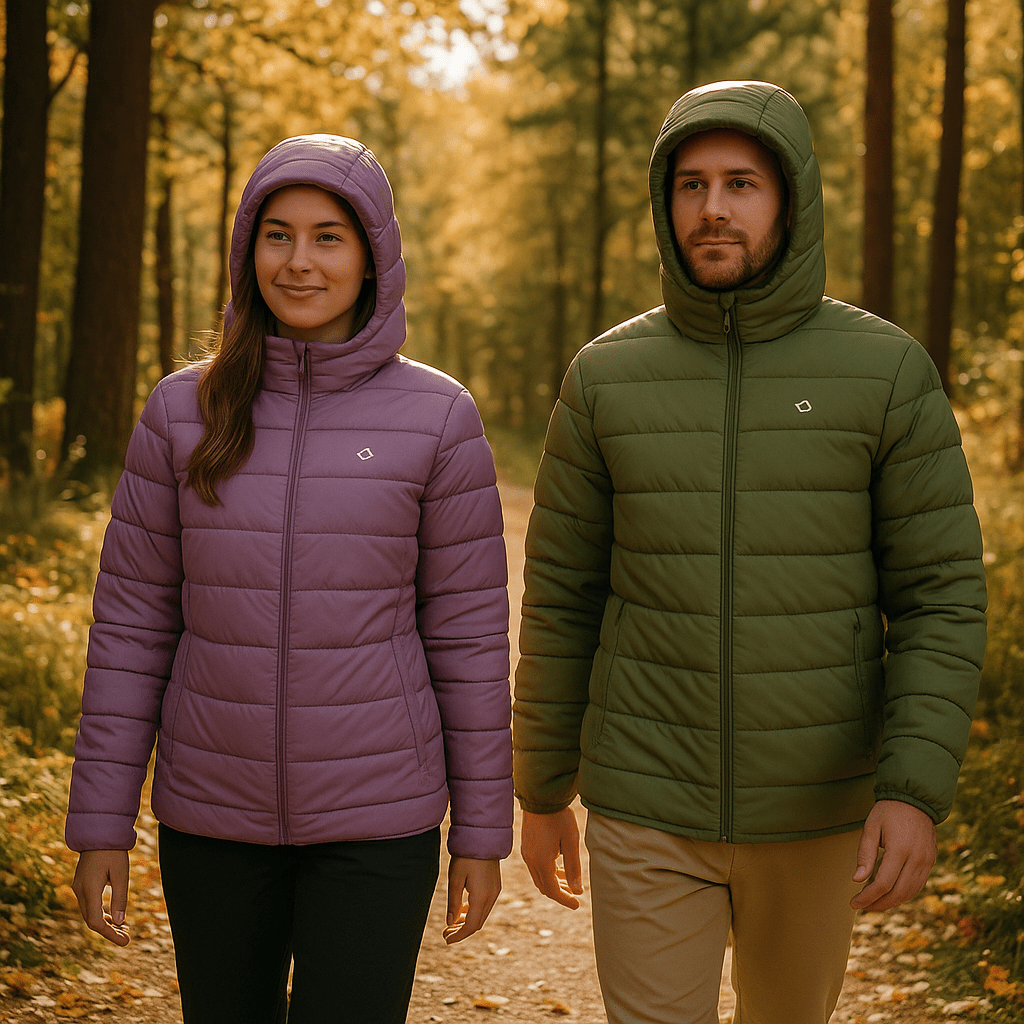 «Doite Cotton Dunjakke Dame i lilla og oliven, 100 % bomull med 700 FP dun