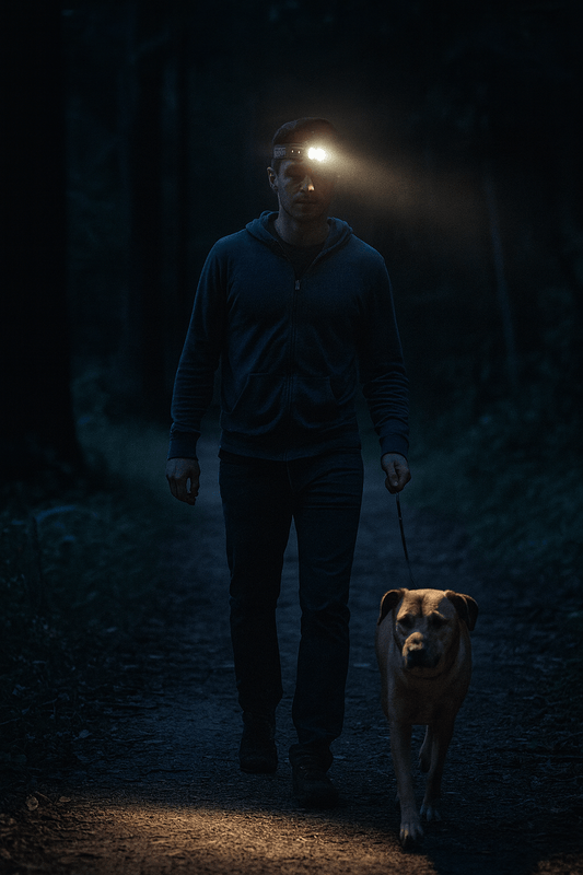 “Doite Runner ultralett hodelykt – kompakt lykt med 100 lumen og USB-lading, perfekt for løping og tur i mørket.”