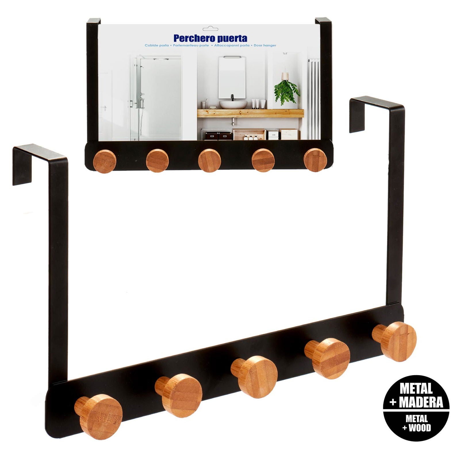 Knaggrekke over døren - sort og bambus - Fritidsshoppen.nobaderomgarderobehk