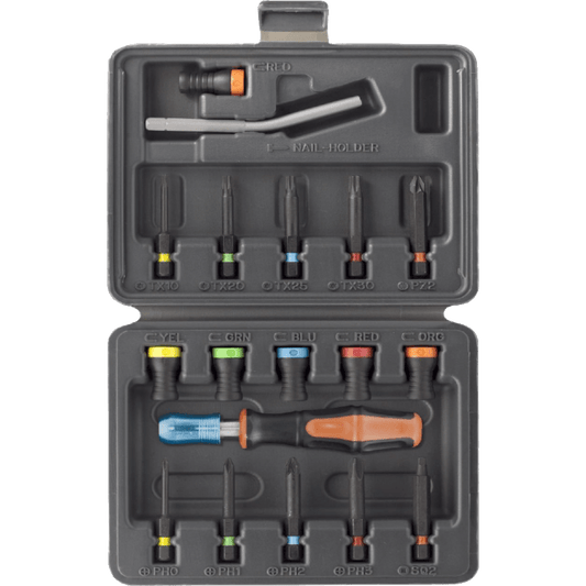 MAGNET DRIVER™ - praktisk etui med 6 skrueholdere, 10 bits, Spikerholder og håndtak(Sett 18) - Fritidsshoppen.nobitsdrillJPH